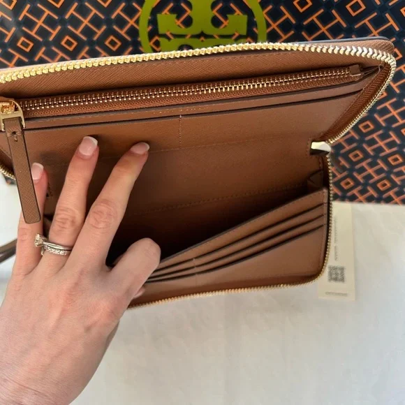 Tory Burch Emerson Zip Continental Wallet Moose Gold Tan Brown - Picture 12 of 12